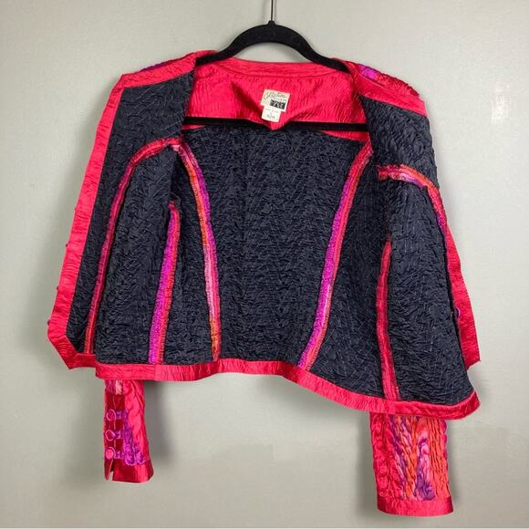 Jean Marc collection Jacket Large VTG bolero red ribbon ruched stretch crinkle - Picture 14 of 16